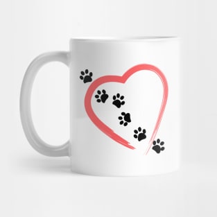 Red heart with dog paw print Mug